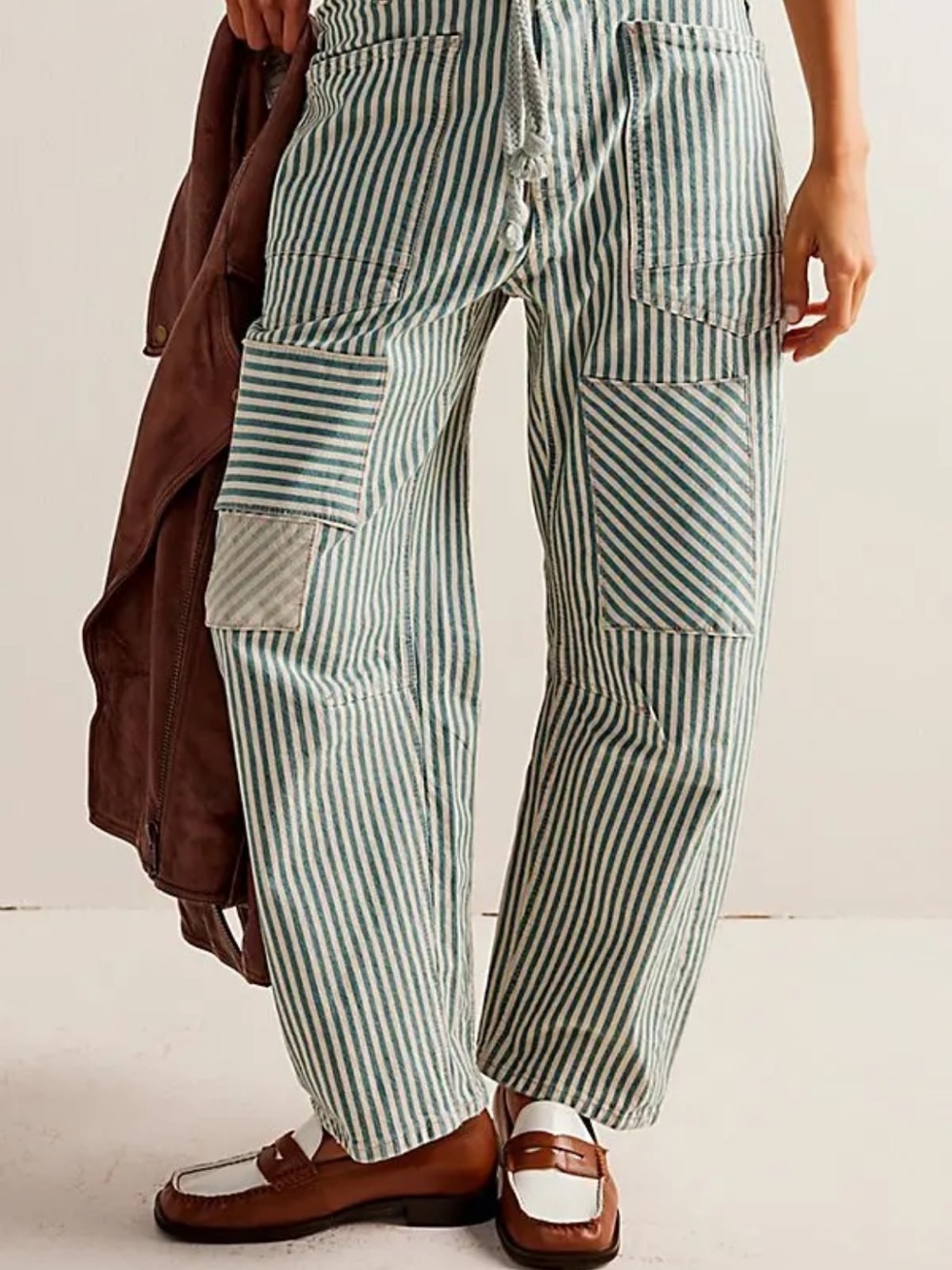 Free People Moxie Railroad Low-Slung Wide Leg Barrel Jeans Size 27 Nautical Boho